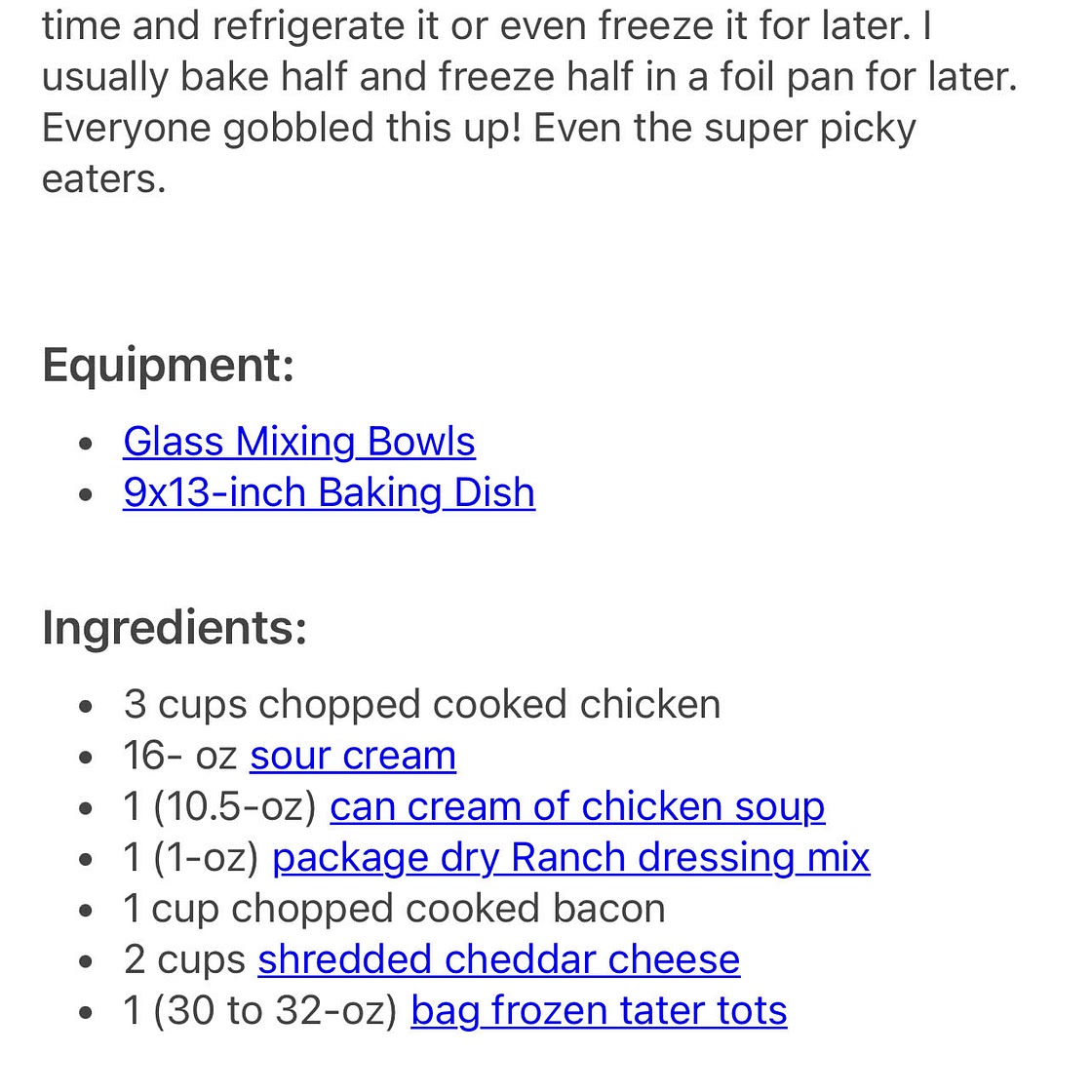 Cracked out chicken tator tot casserole