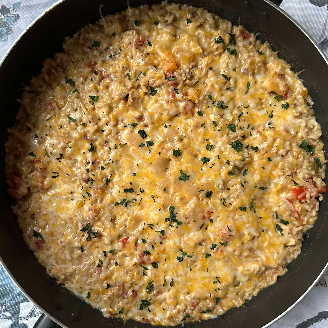 One Pan Chicken Fajita and Rice Skillet