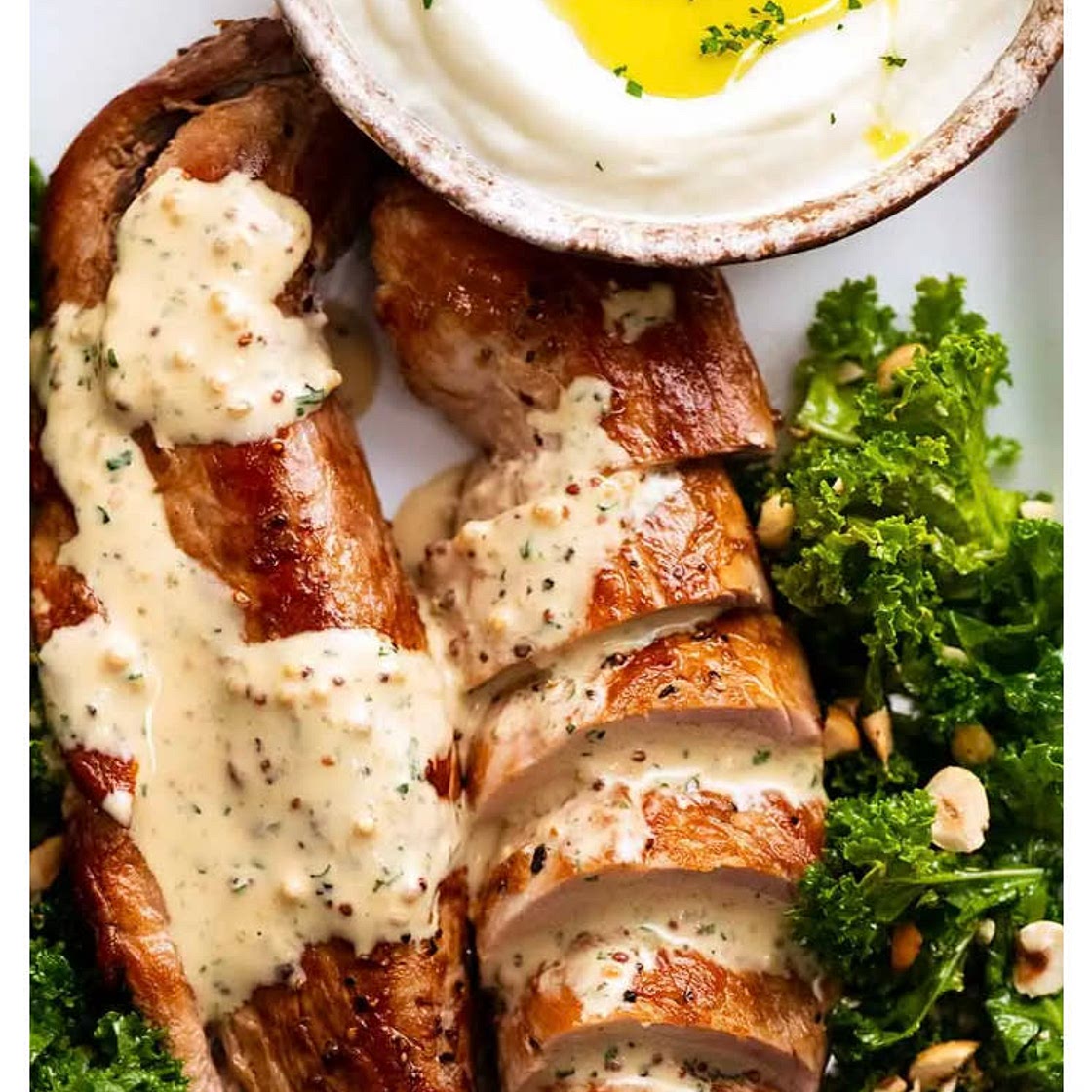 Baked pork tenderloin with mustard sauce