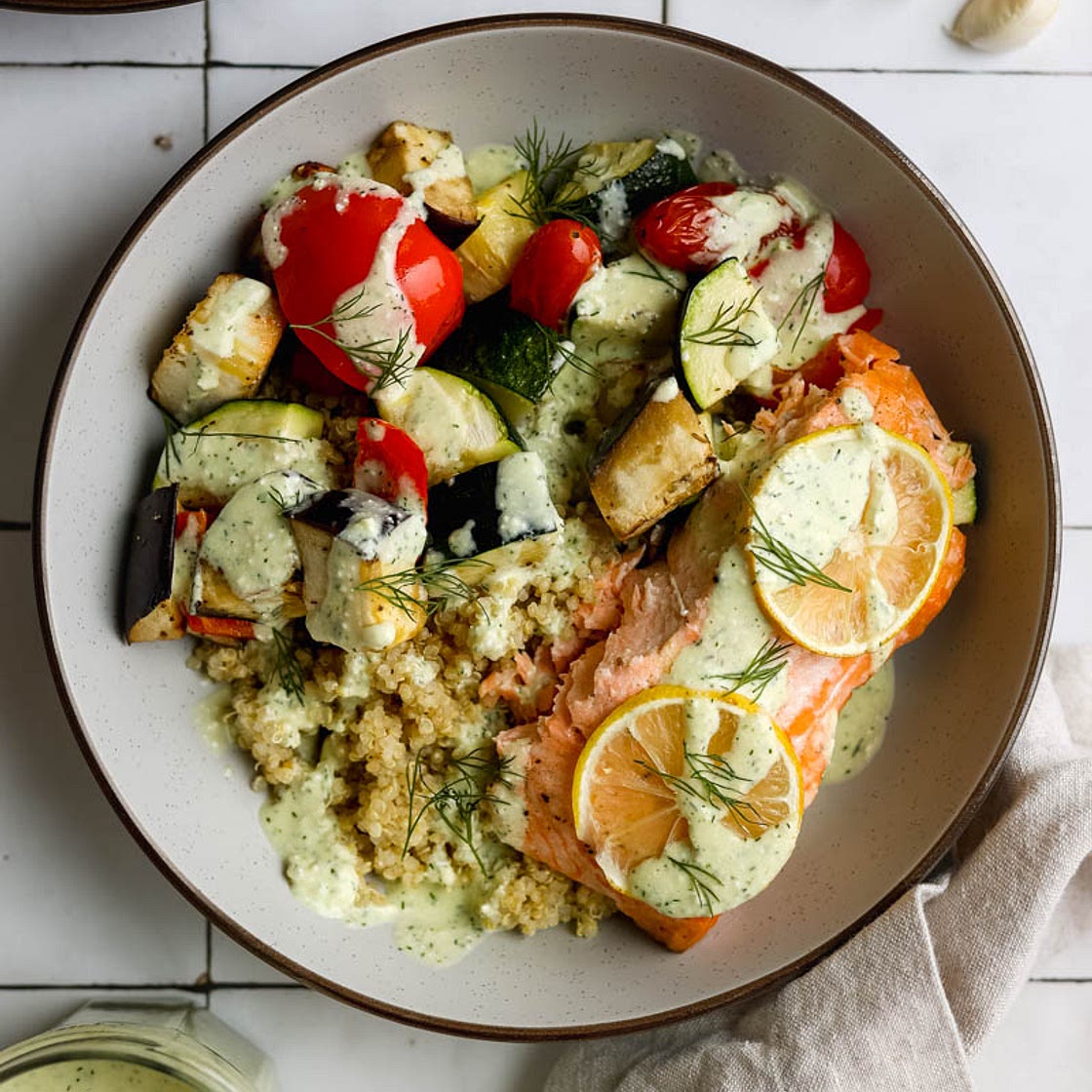 Quick Mediterranean Baked Salmon & Quinoa Bowls