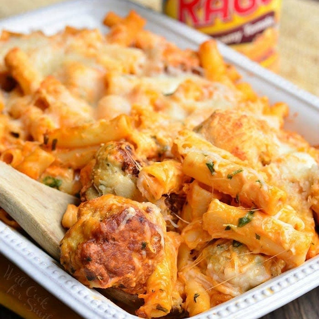 Chicken Meatball Baked Ziti