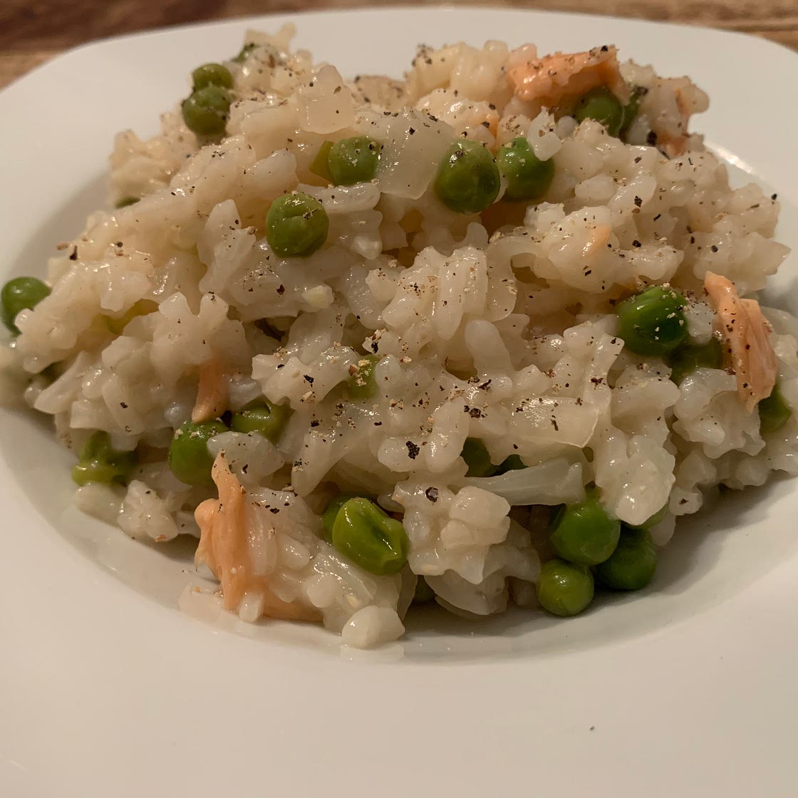 Oven-baked Risotto with Smoked Salmon and Peas