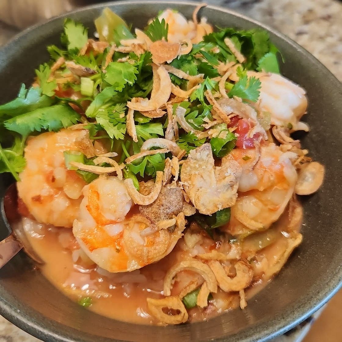 Garlic Shrimp in Coconut Milk, Tomatoes and Cilantro