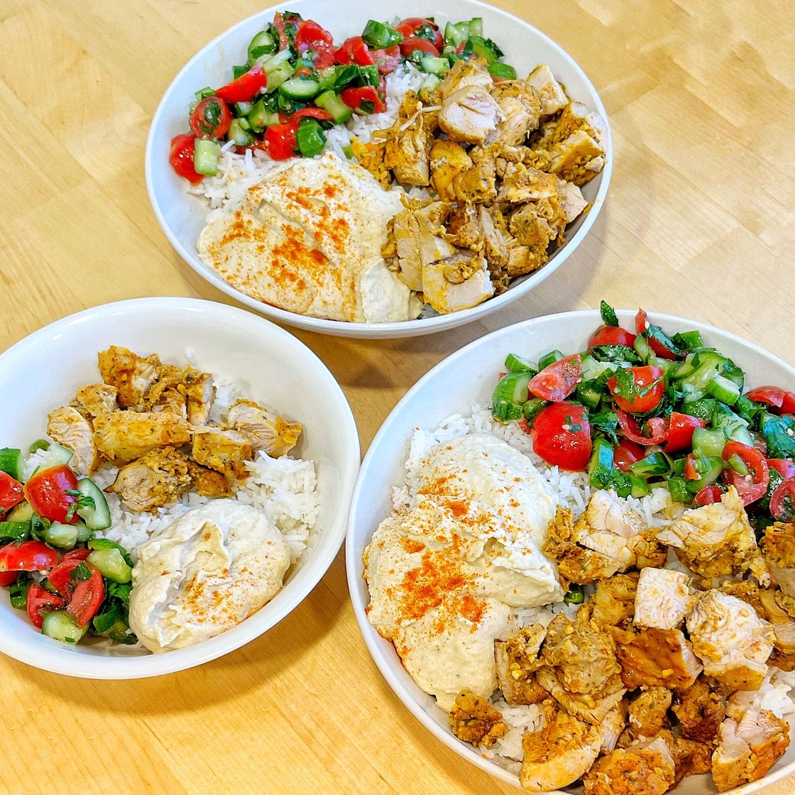 Chicken Shawarma Hummus Rice Bowls
