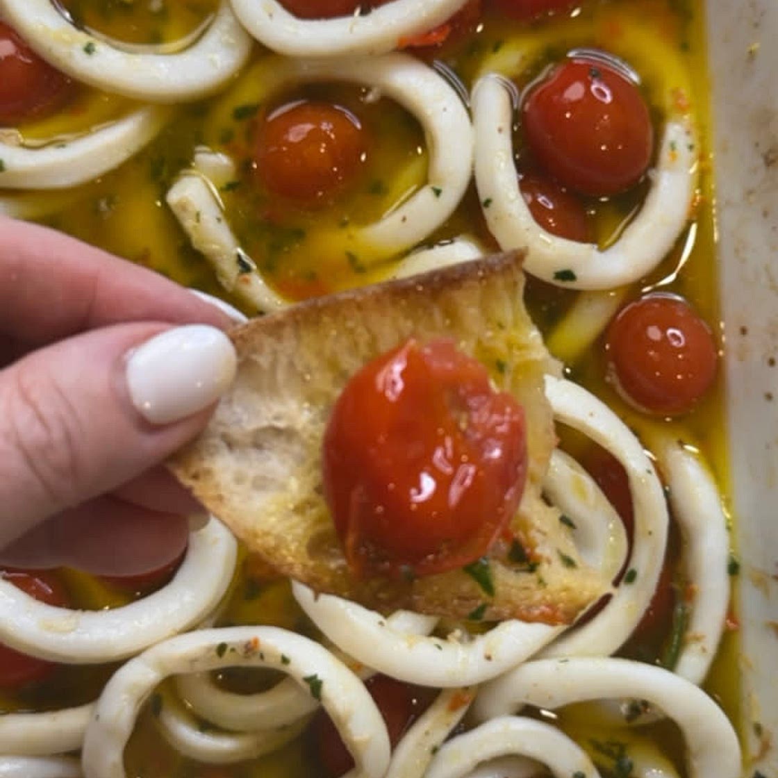 Buttered  Squid Rings with Cherry Tomatoes