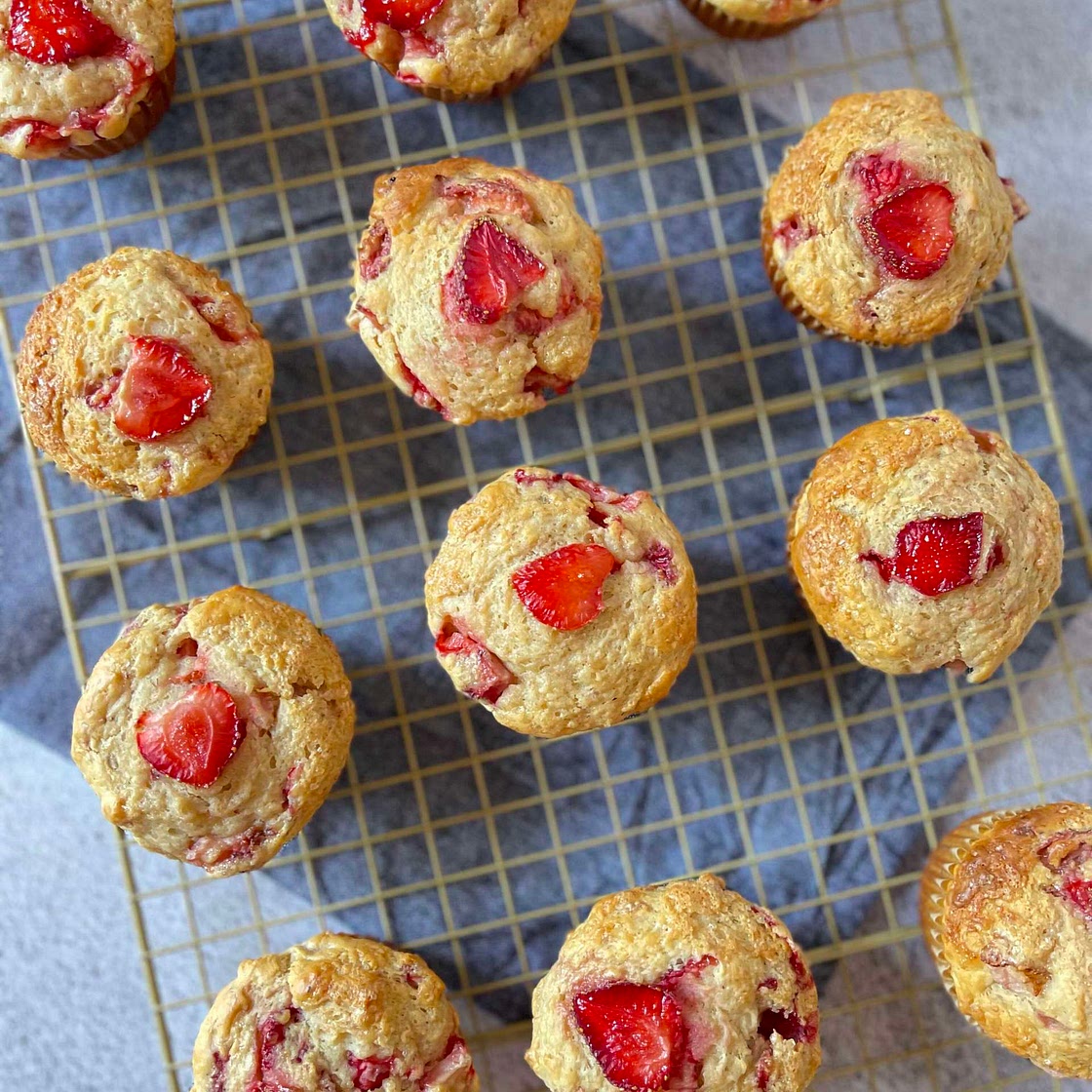 Strawberry Banana Sour Cream Muffins