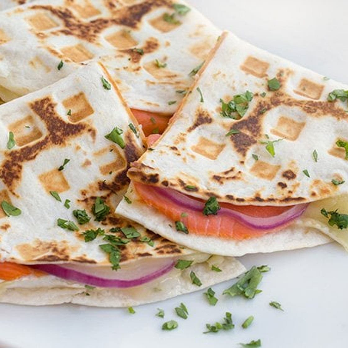 Waffle Iron Smoked Salmon Quesadillas