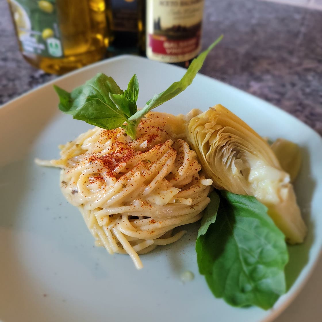 Artichoke and pesto, protein pasta