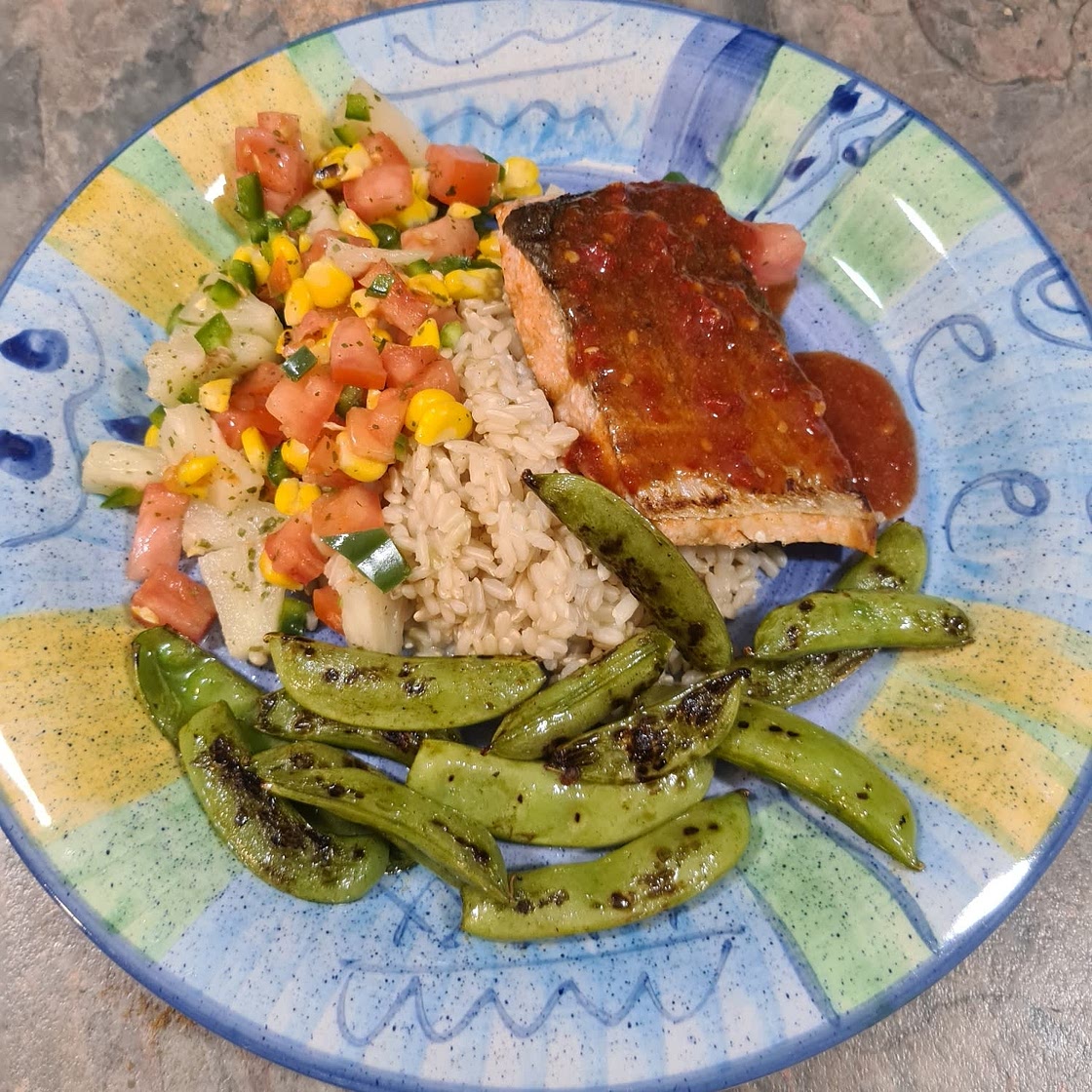 Grilled Salmon with Spicy Corn & Pineapple Salsa