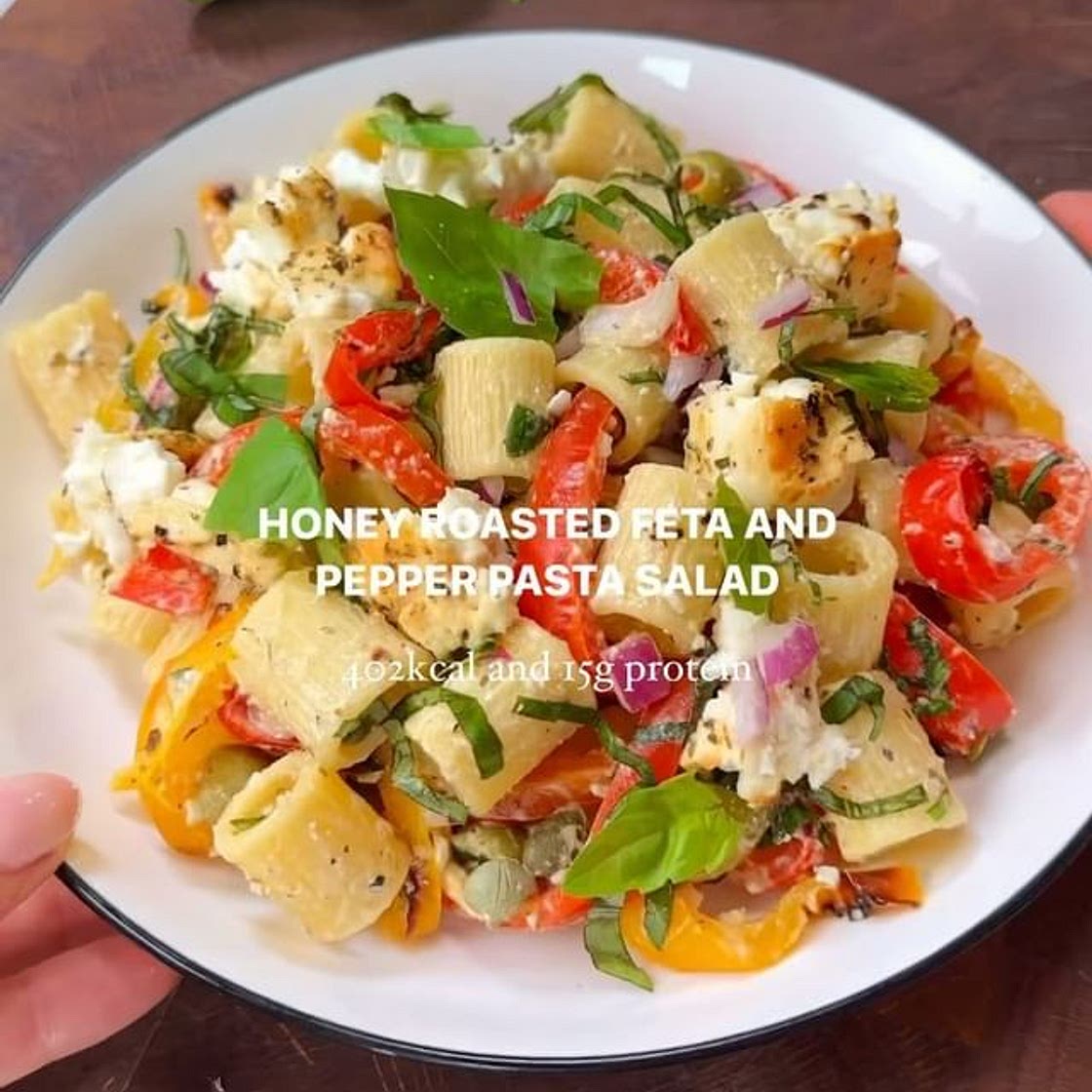 Honey roasted feta and pepper pasta salad