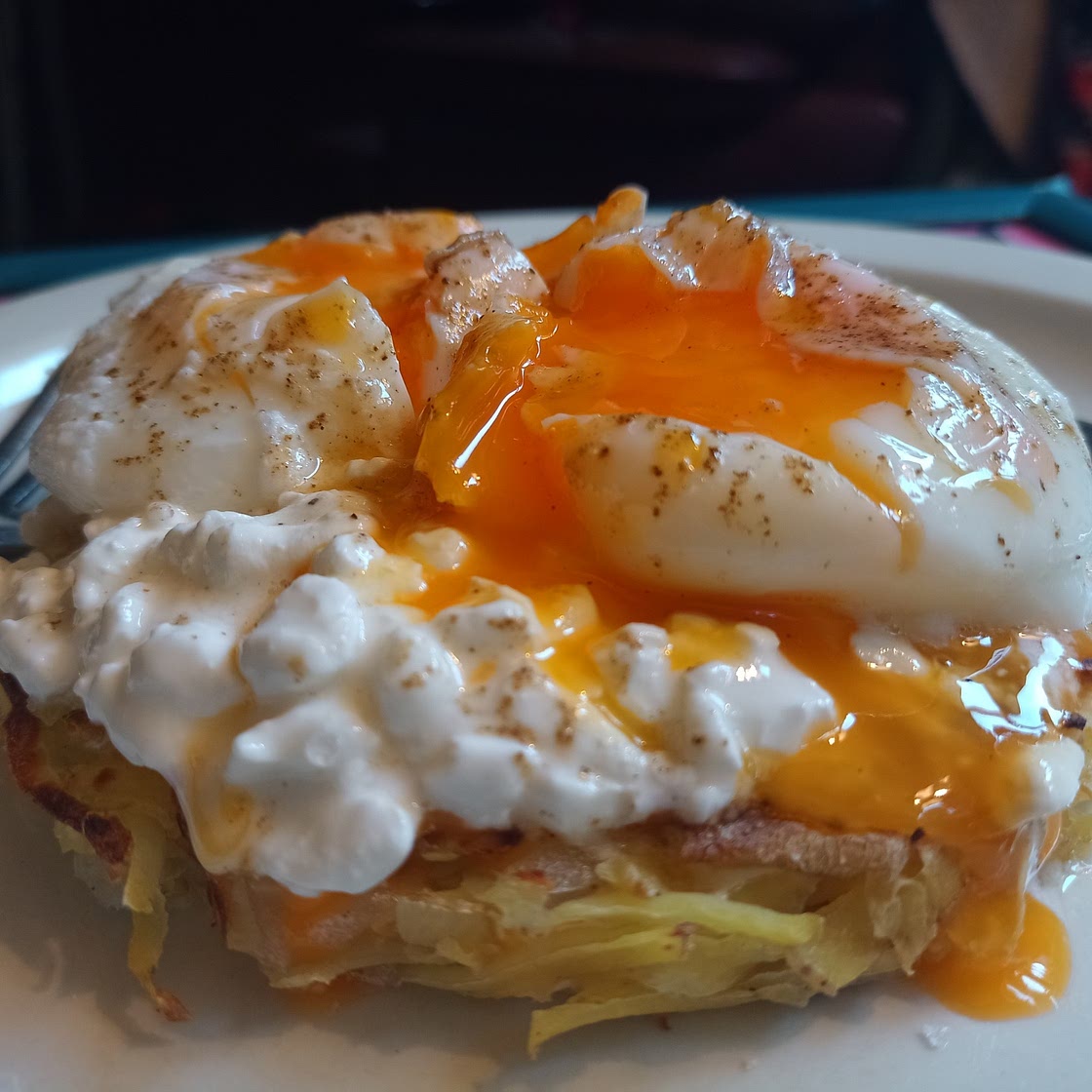 Piri Piri Poached Egg, with Cottage Cheese on Hash Brown