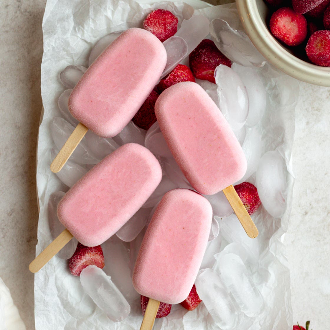 Fresh or Frozen Strawberry Greek Yogurt Popsicles