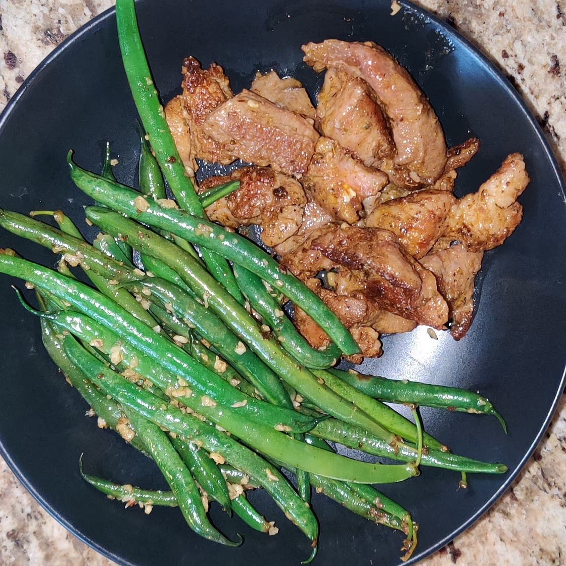 Garlic Butter Pork Bites with Lemon Green Beans