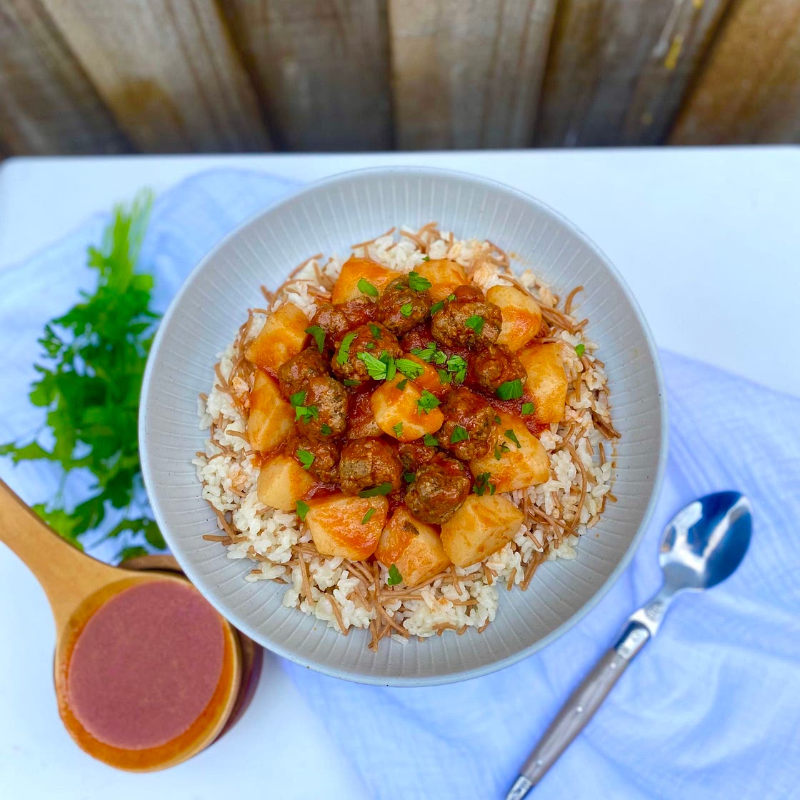 Kofta & Potato Stew with Vermicelli Rice