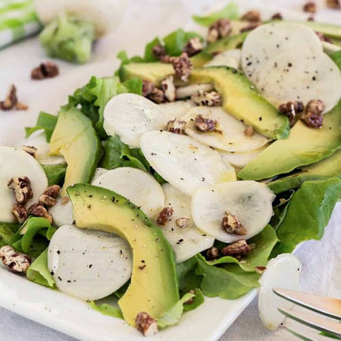 Hakurei White Salad Turnips with Avocado and Candied Pecans