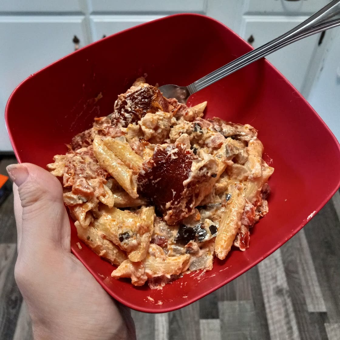 Eggplant and sun dried tomato pasta with ricotta