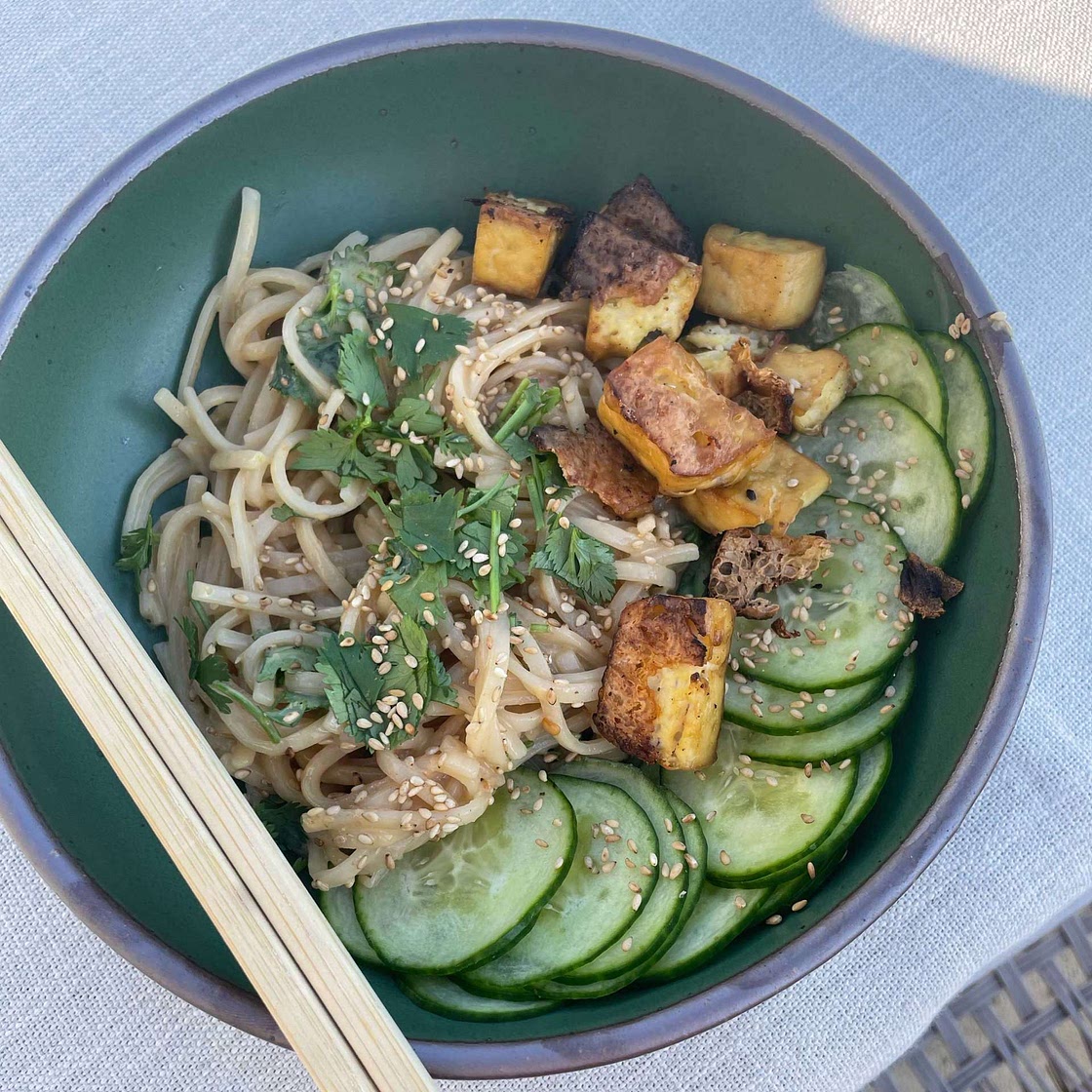 takeout-style sesame noodles with cucumber