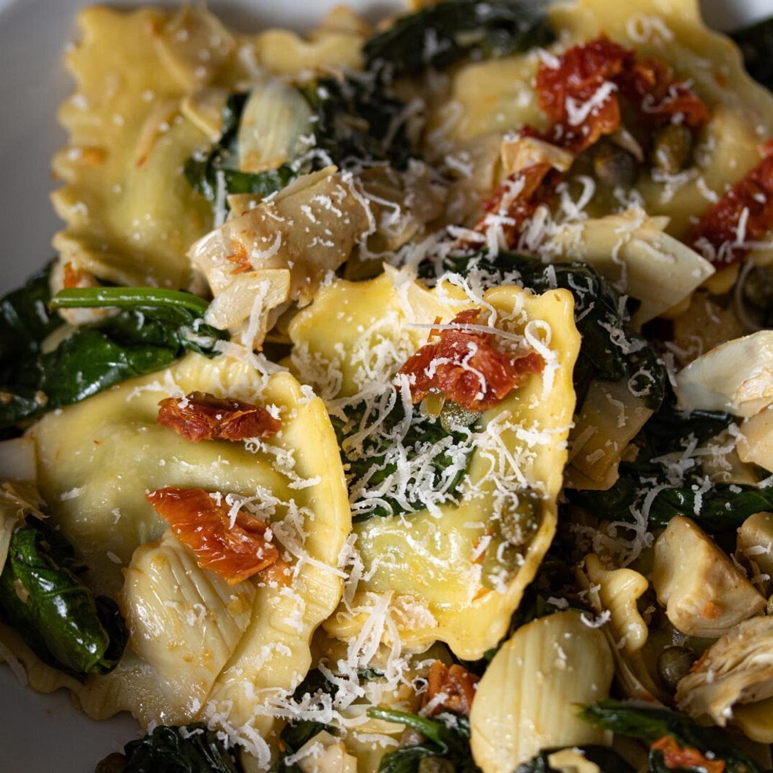 Ravioli with Artichokes, Capers, and Spinach Recipe