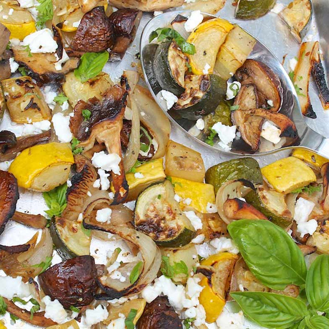 Roasted Zucchini and Mushrooms with Feta