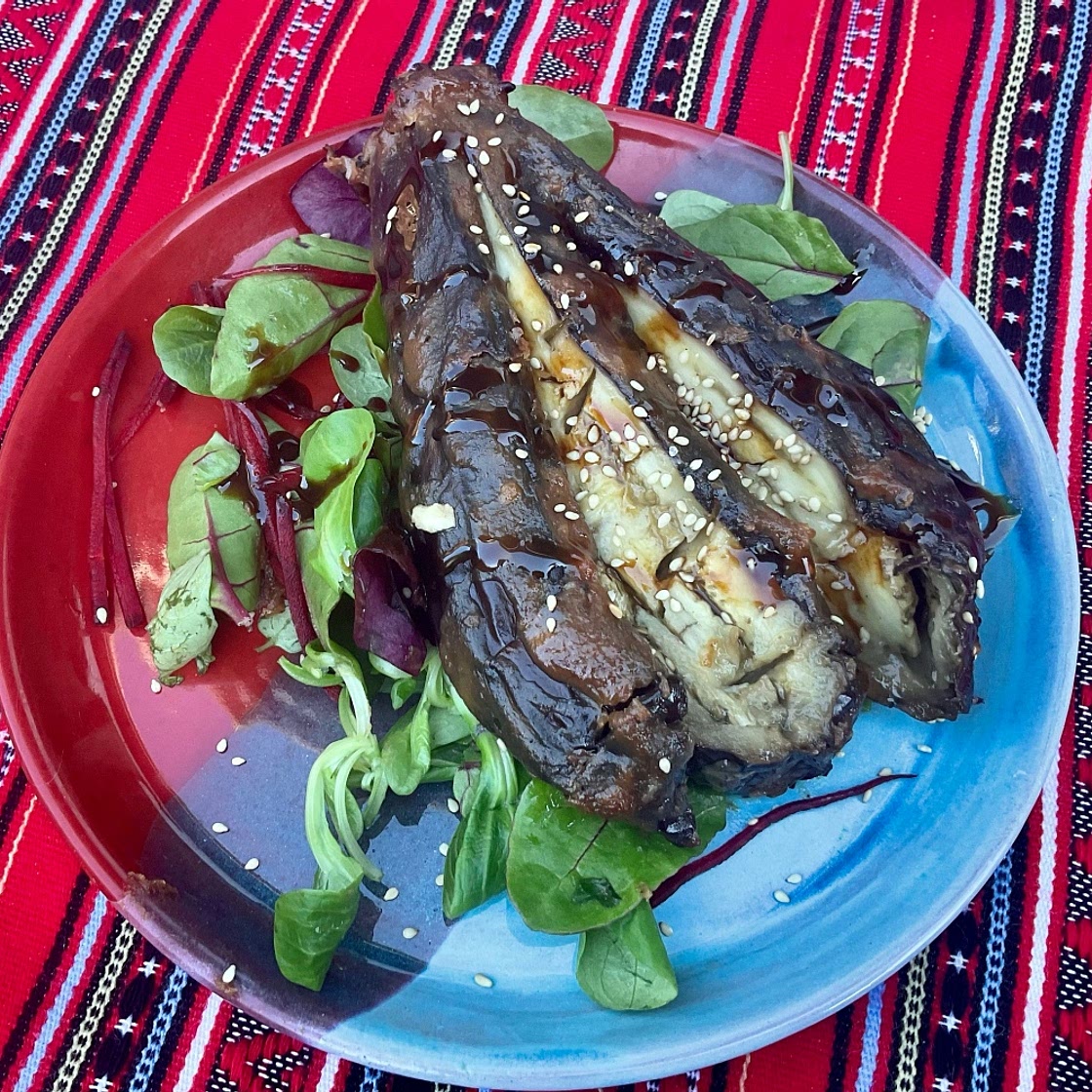 Miso and Tamarind Slow Roasted Aubergine