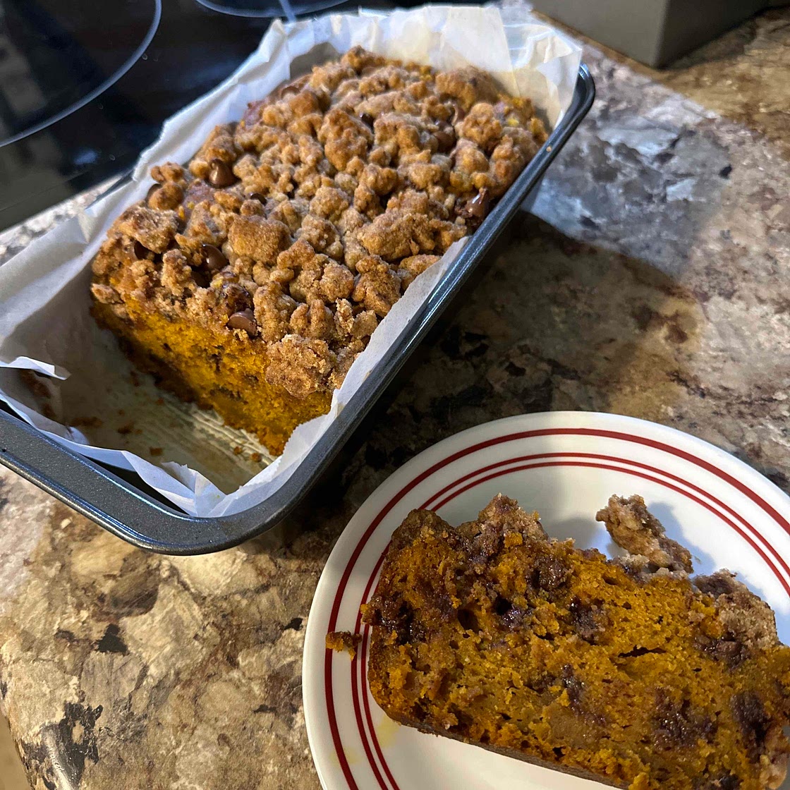 Chocolate Chip Pumpkin Loaf with Brown Sugar Cinnamon Streusel 