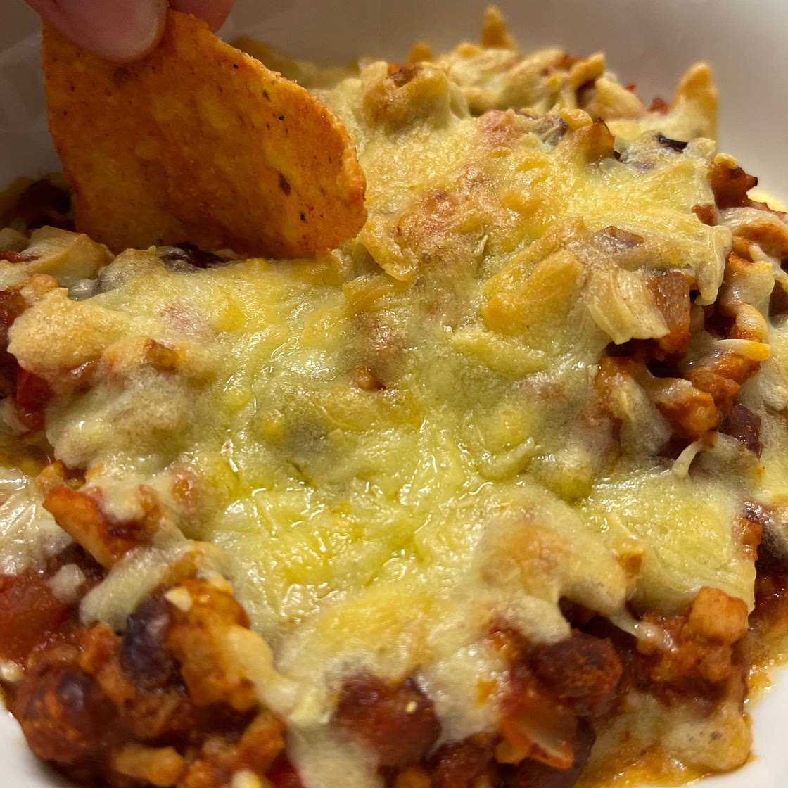 Cheesy baked Mexican beef and beans