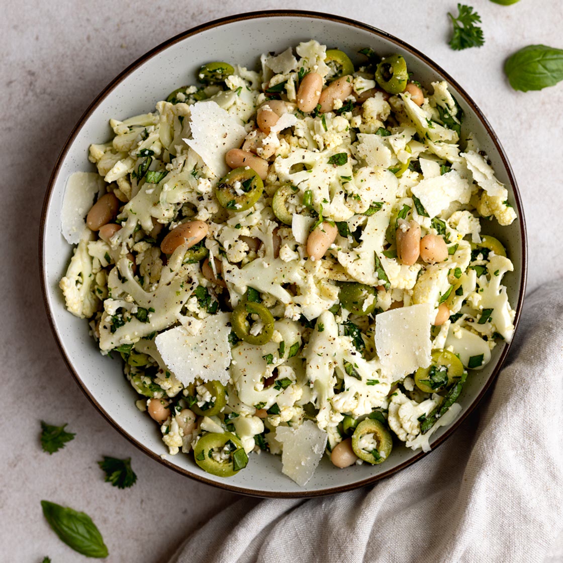 Herby Shaved Raw Cauliflower Salad with White Beans