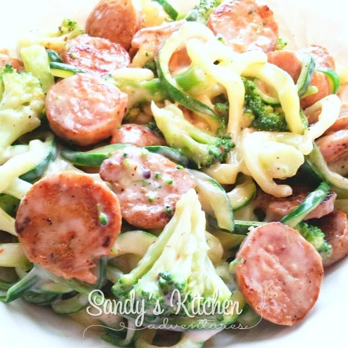 Sausage Alfredo with Broccoli and Zucchini Noodles