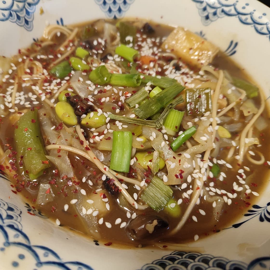 Vegan Hot and Sour Soup with Ramen