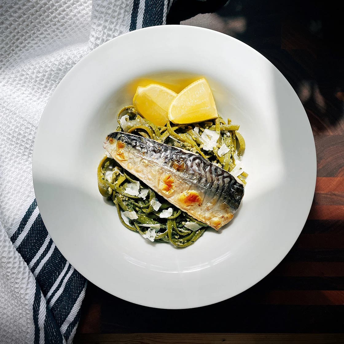 Pesto pasta with mackerel