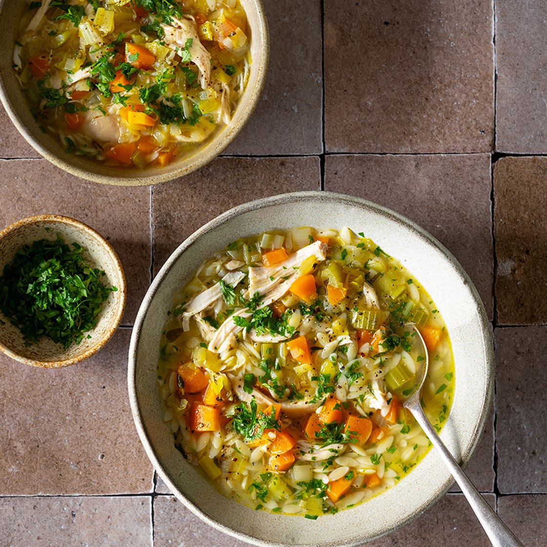 Roast Chicken, Vegetable and Orzo Soup