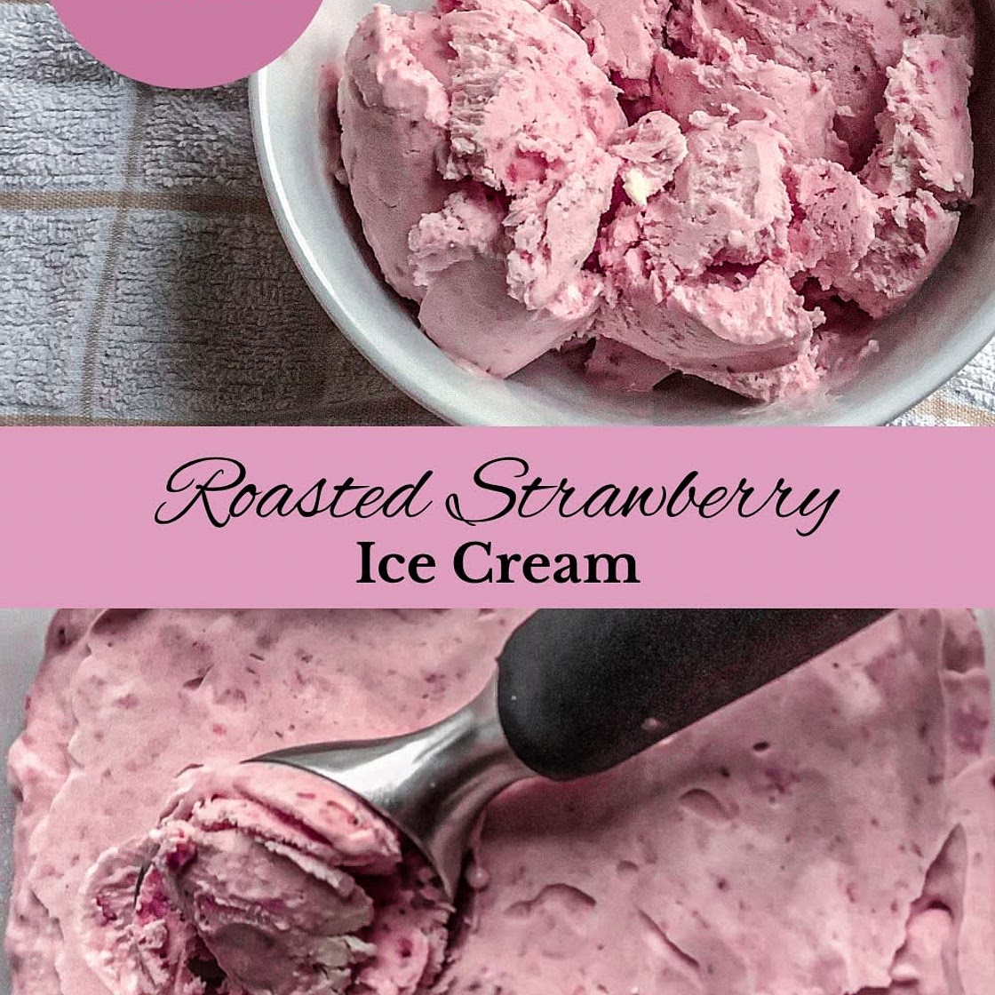 Roasted Strawberry Ice Cream (No-Churn)