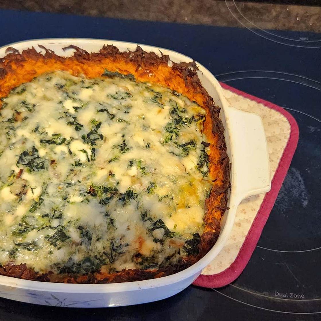 Spinach and sundried tomato quiche with sweet potato crust