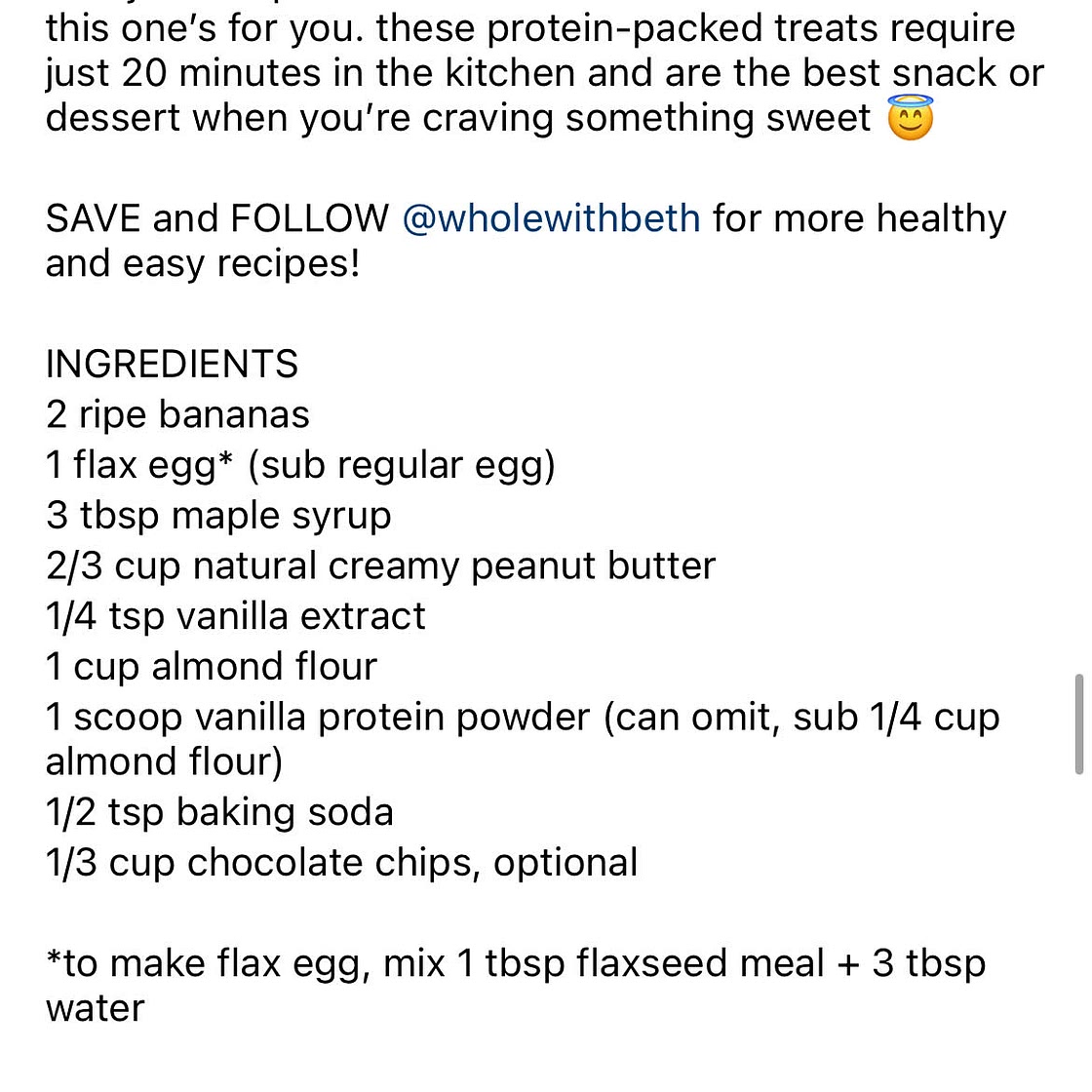 Protein peanut butter banana bread bar - wholewithbeth Instagram