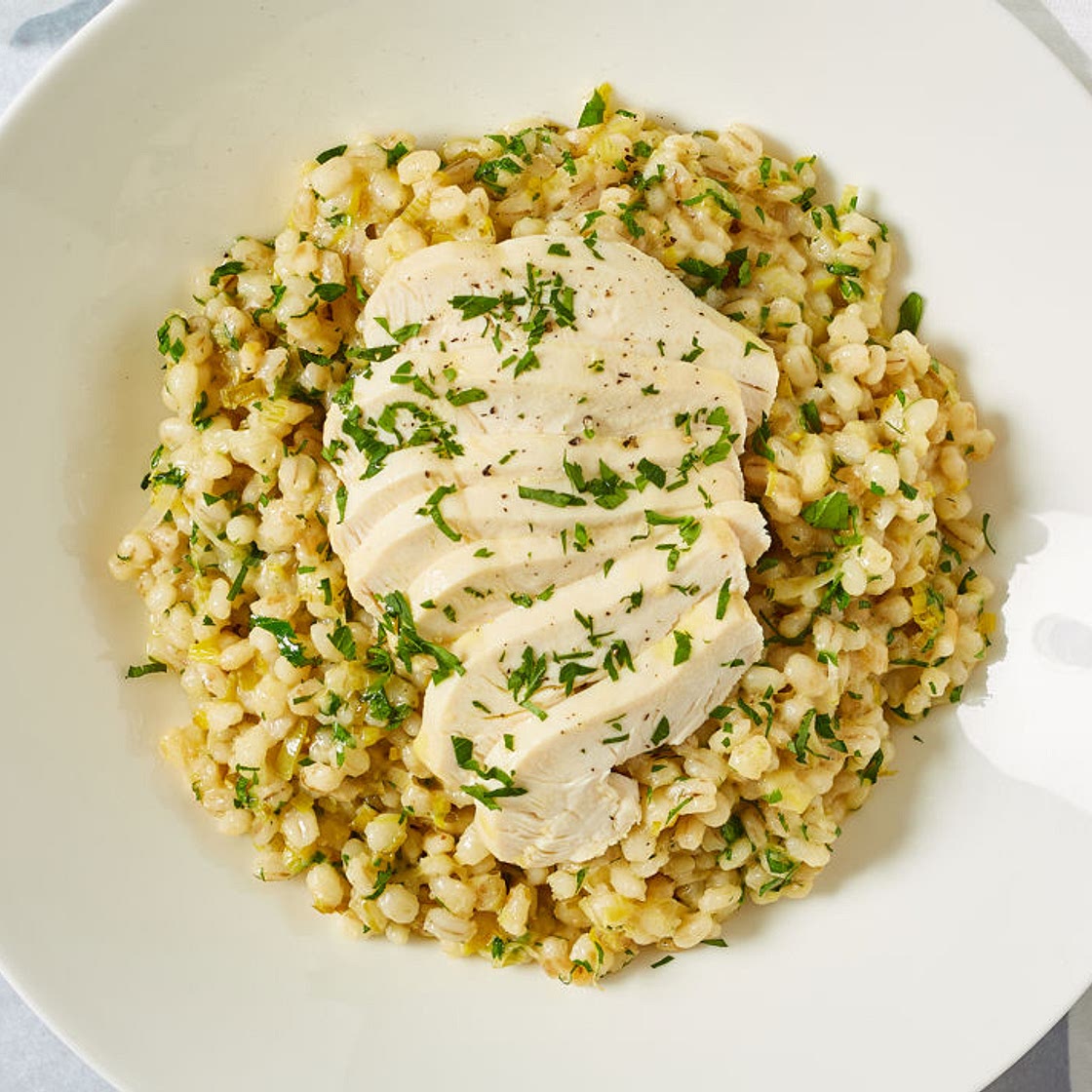 Chicken and pearl barley risotto