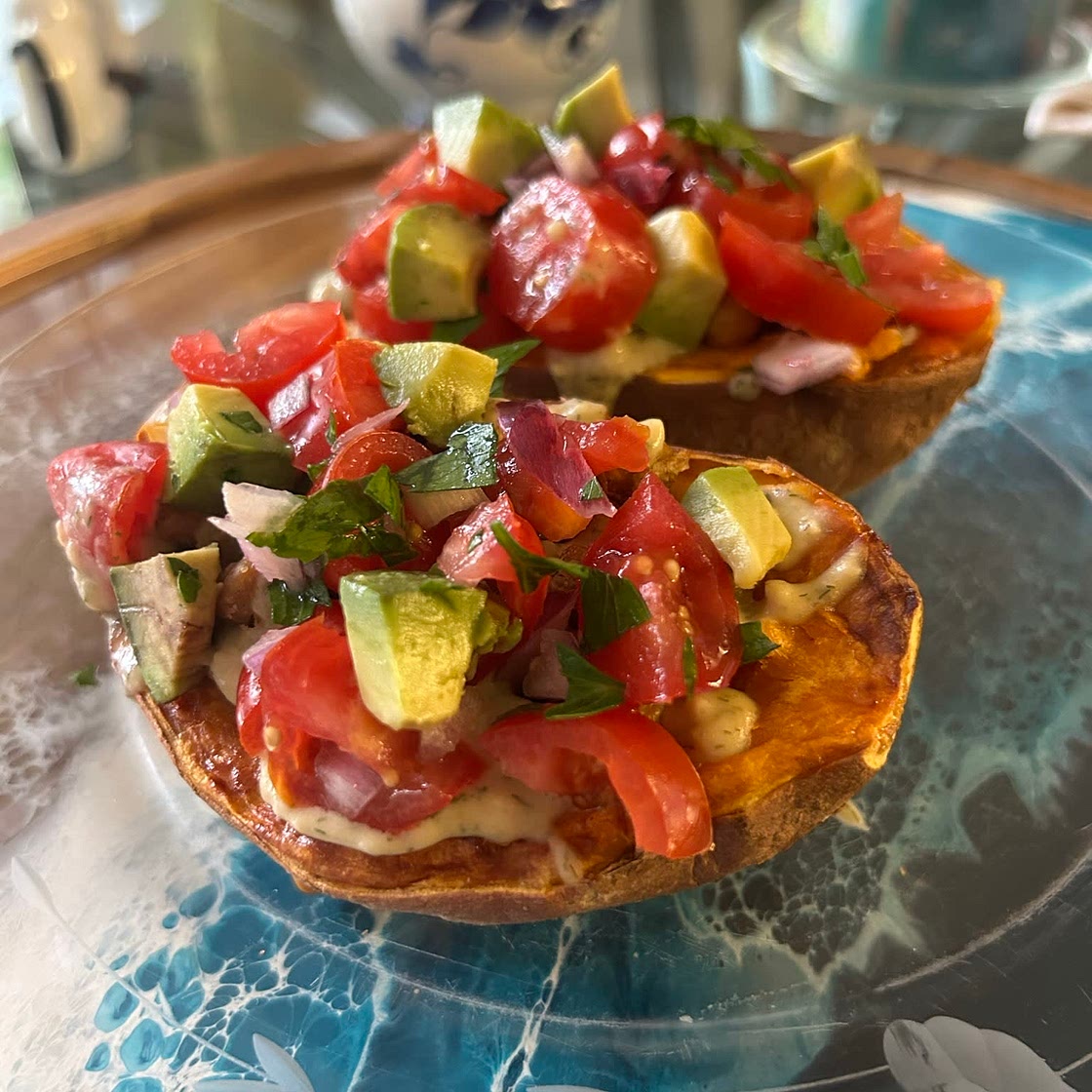 Single Serve Mediterranean Stuffed Sweet Potato 