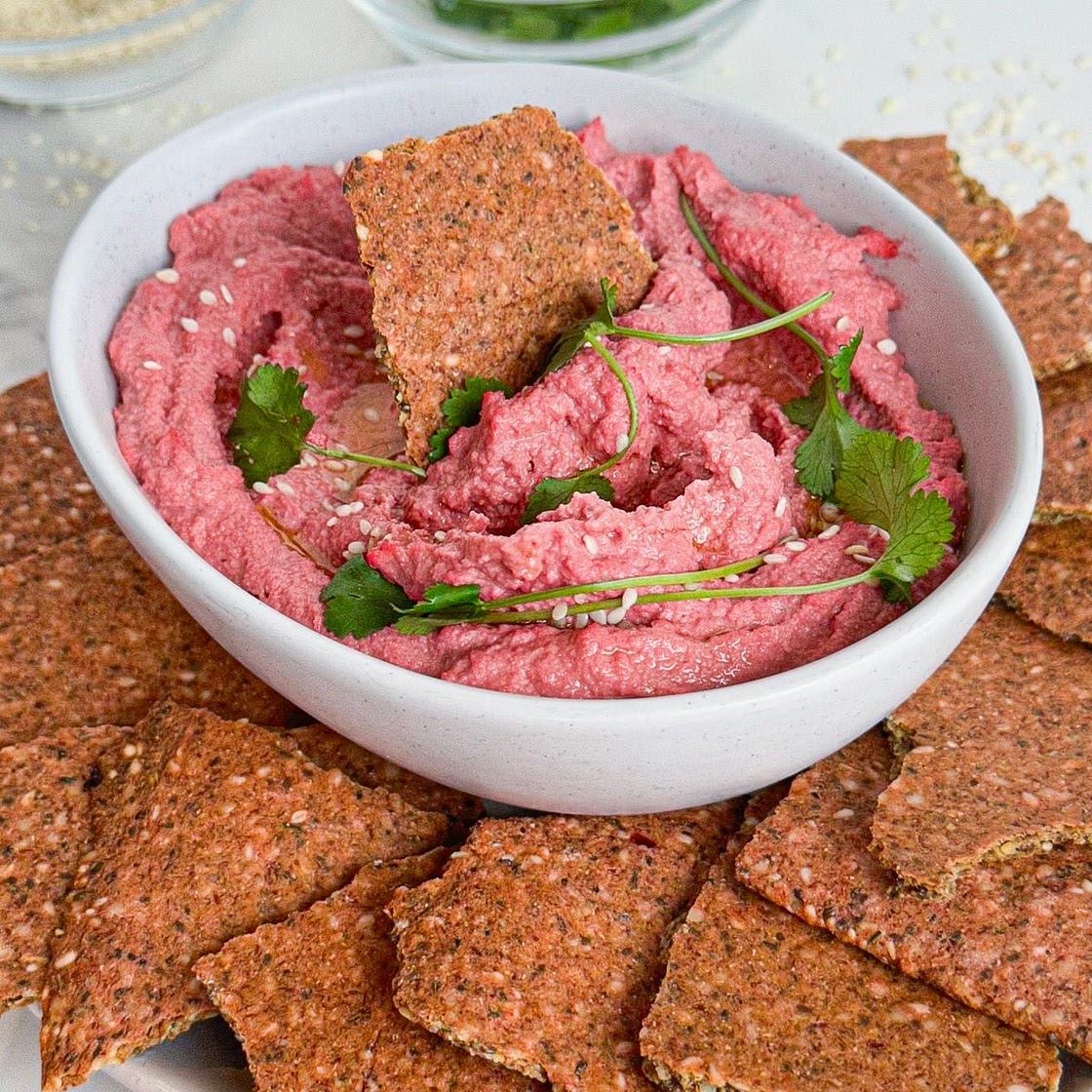 Healthy Beetroot Seed Crackers & Beetroot Cashew Cream Cheese