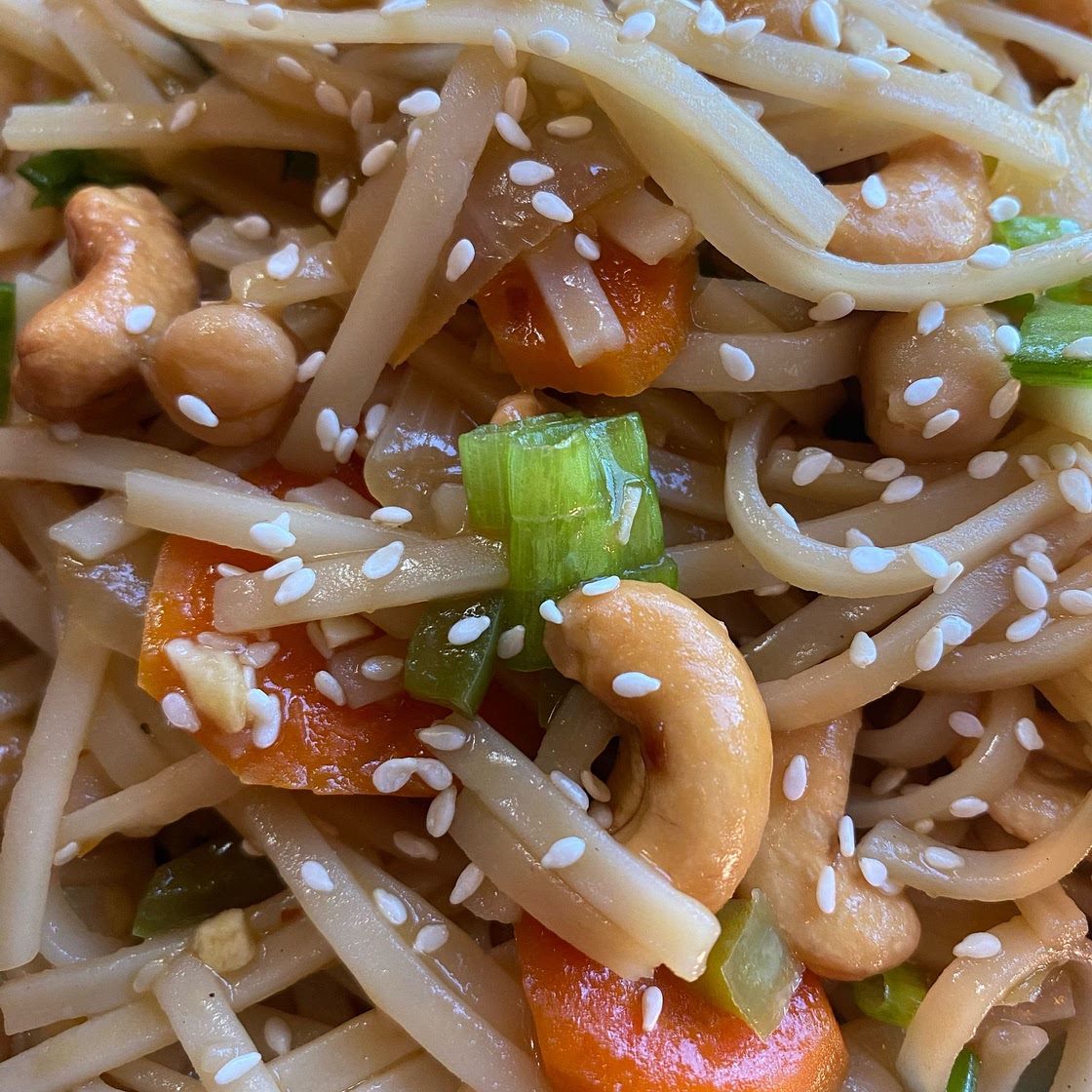30 Minute Vegan Stir Fry Sesame Noodles with Chickpeas & Basil