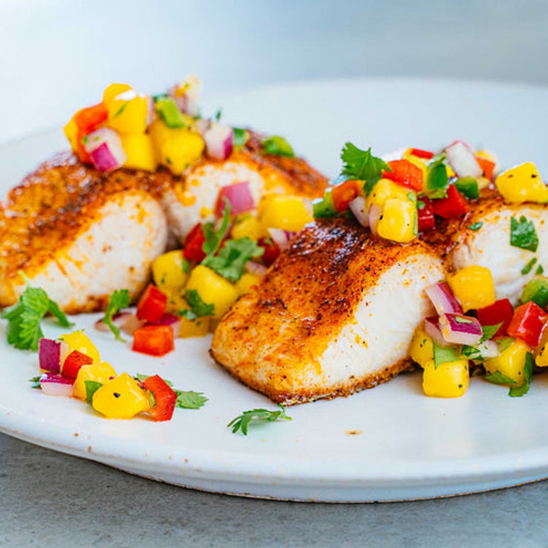Caribbean Blackened Sea Bass with Mango Salsa