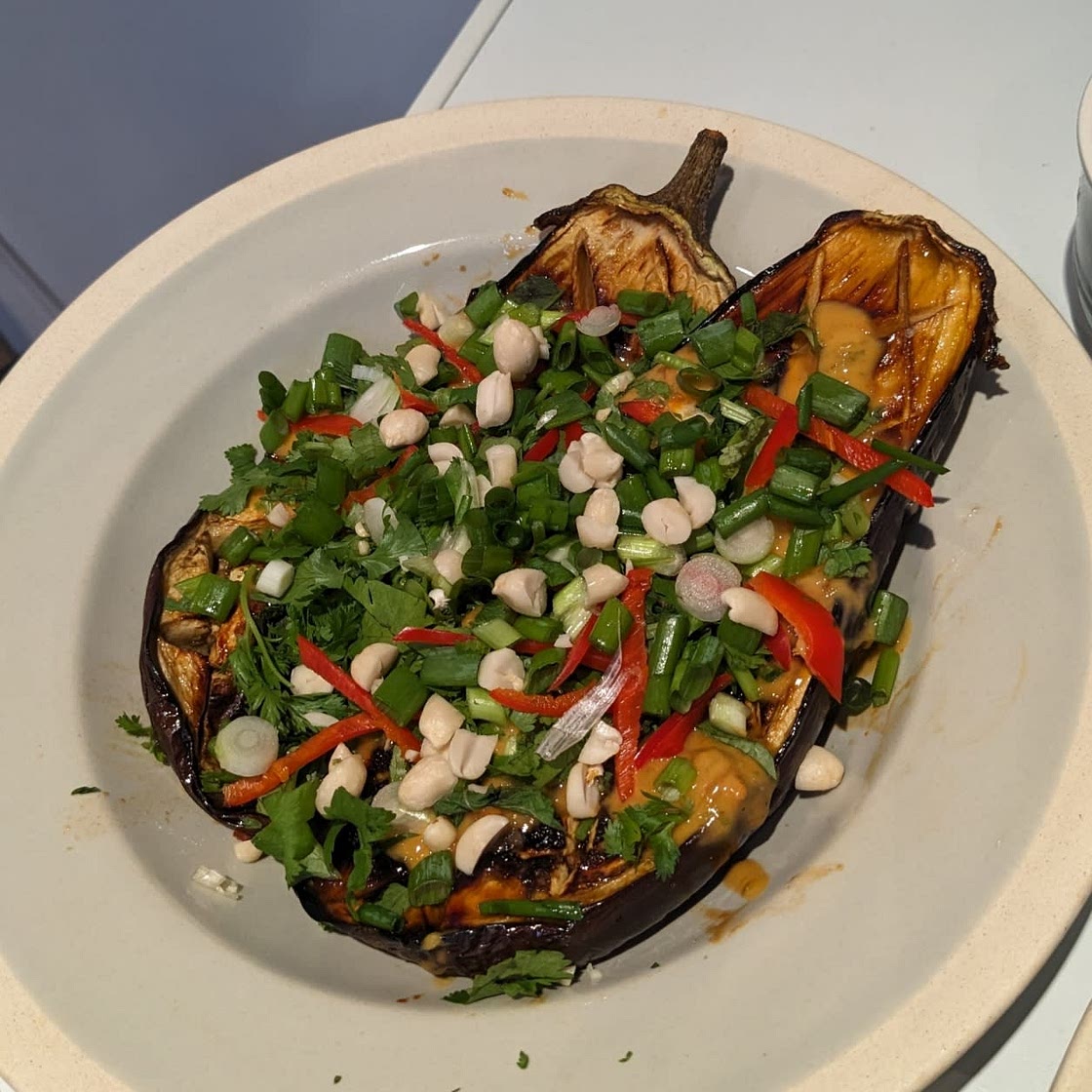 Max La Manna's sticky aubergine and peanut salad