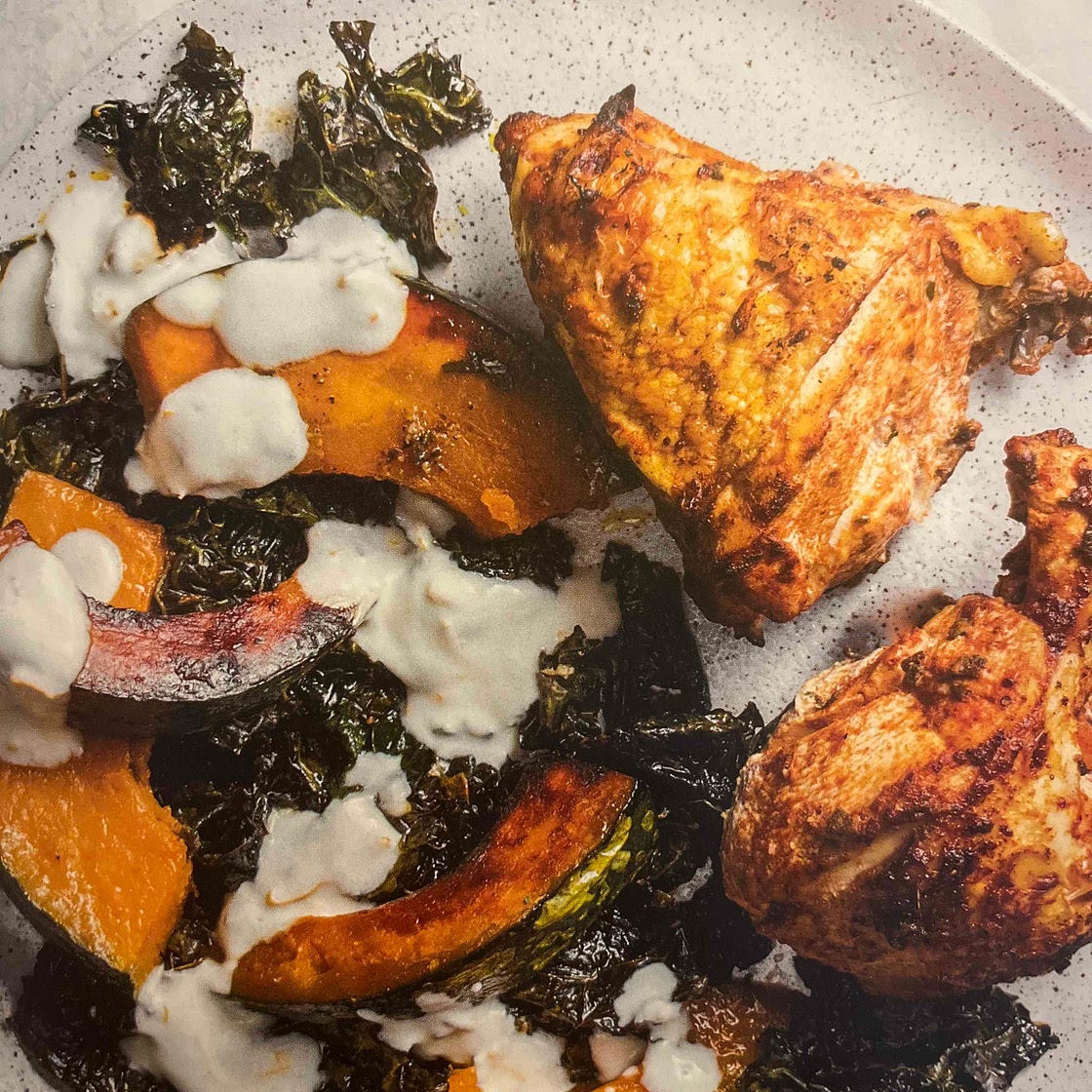 Roasted Chicken Breasts with Acorn Squash and Kale