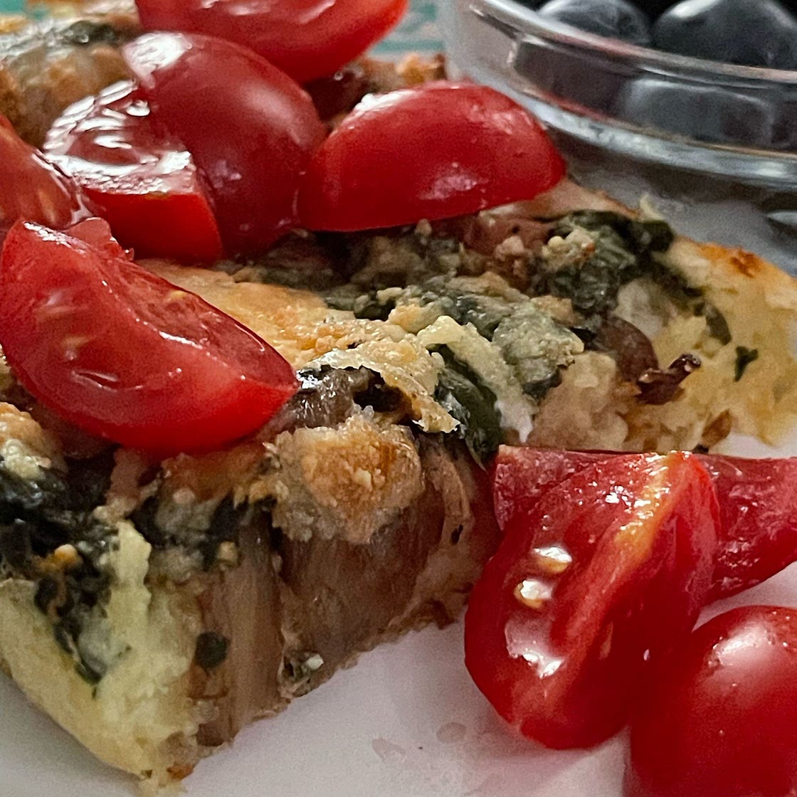 Caramelized Onion Spinach Feta Savory French Toast Casserole