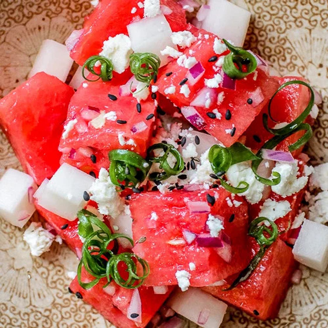 Watermelon Feta Salad with Pickles