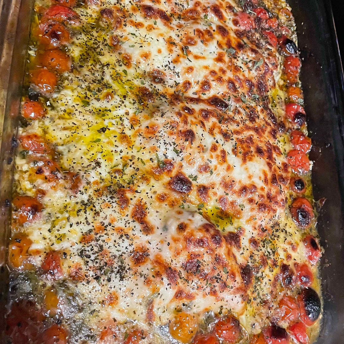 Pesto Baked Chicken with Tomatoes and Mozzarella