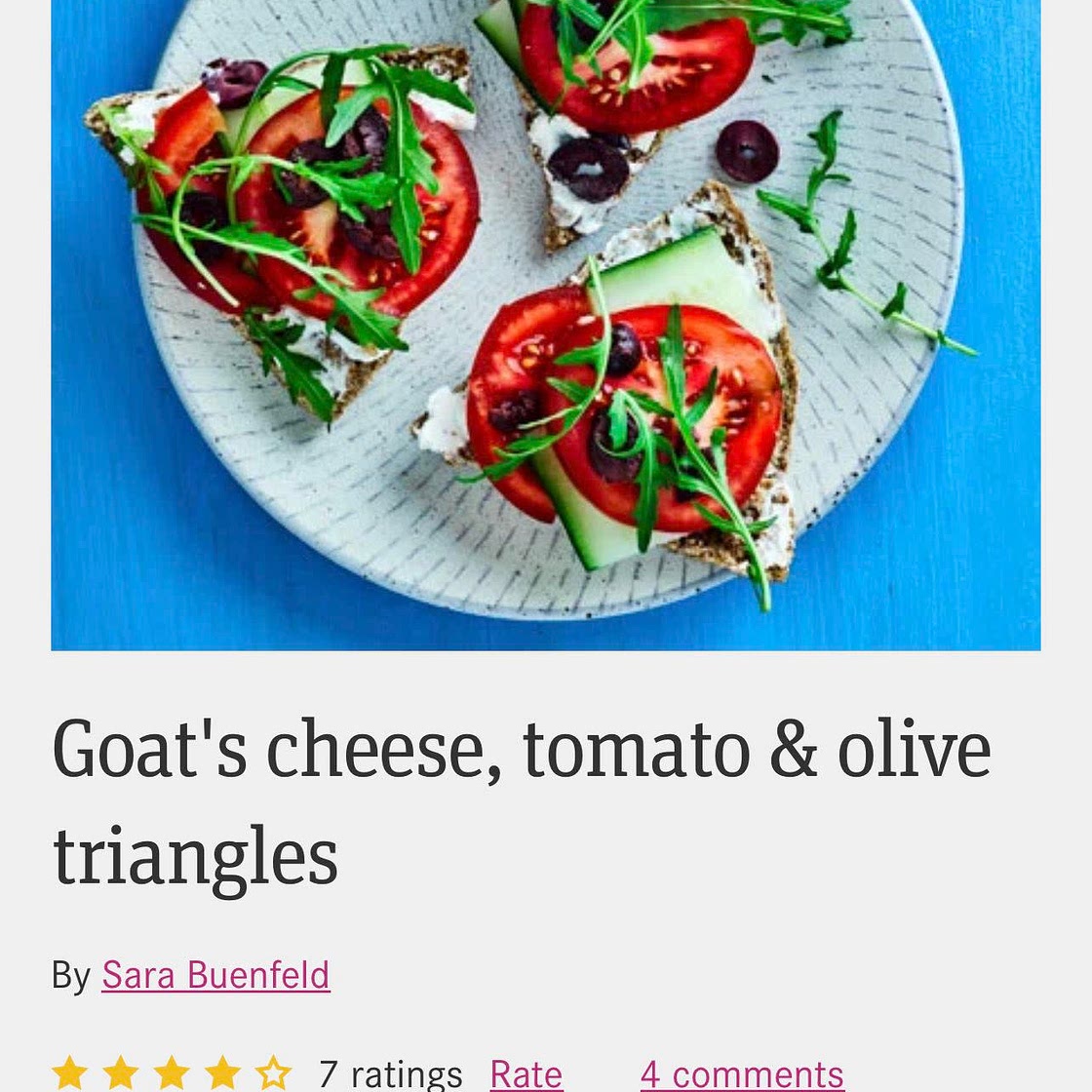 Goat cheese tomato and olive triangles 