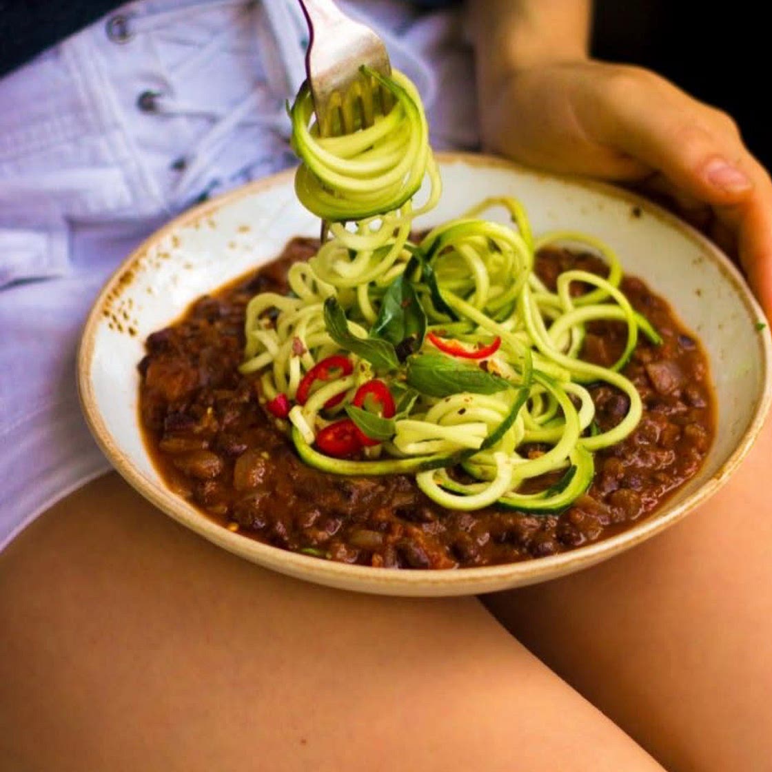 Black bean Bolognese with Courgetti