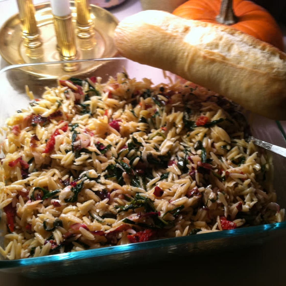 Orzo Spinach Salad w Sun Dried Tomatoes