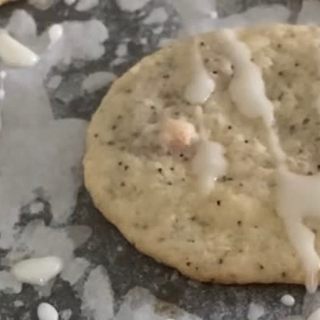 Iced Strawberry Lemon Poppyseed Cookies