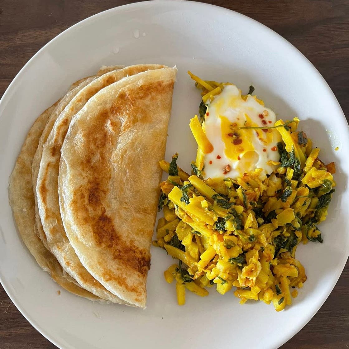 Breakfast potatoes with spinach