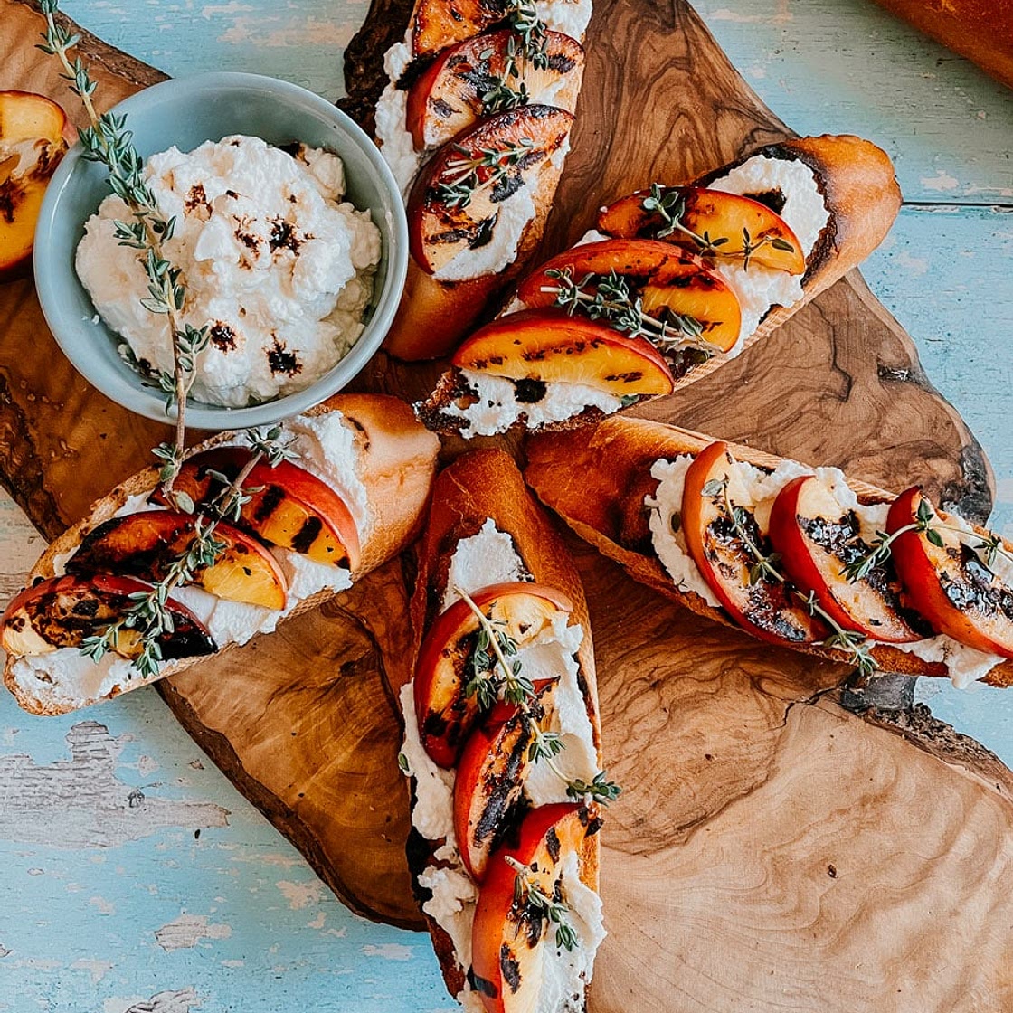 Peach & Ricotta Crostini with Thyme and Balsamic Vinegar